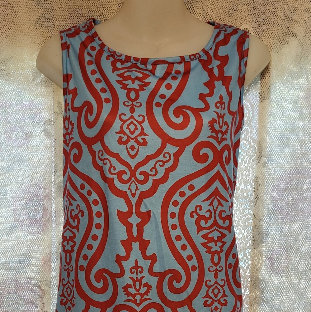 Simple fun, light blue/ red Flare dress size small.
